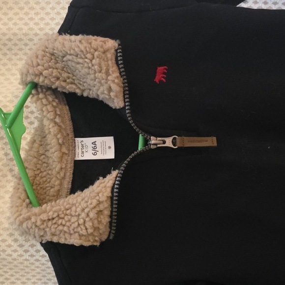 Carter's Black Zip-Up Sweater with Tan Collar - Picture 3 of 5